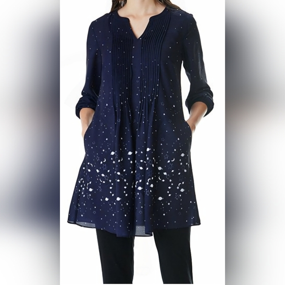 eshakti Tops - Eshakti Wayward Fancies Pleat Constellation Print Crepe Tunic Mini Dress Size L